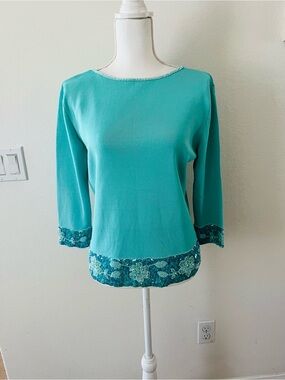 Joseph A Turquoise Embroidered Hem & Cuff Tunic
